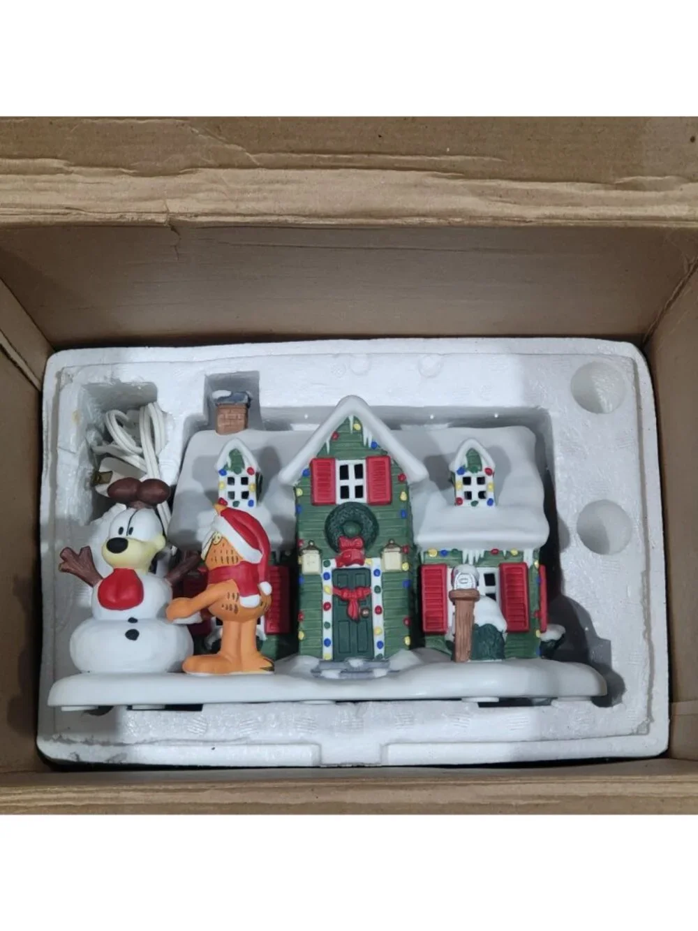 Vintage Danbury Mint Garfield Christmas Village Light Up House Odie Snowman Jim